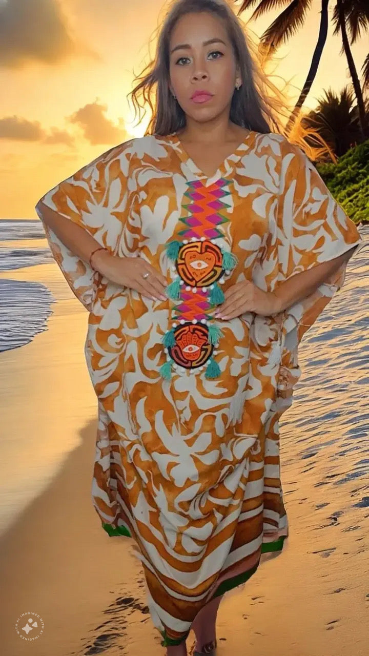 Ombre Pinta Mola Kaftan Mosaico | Hamsa Collection