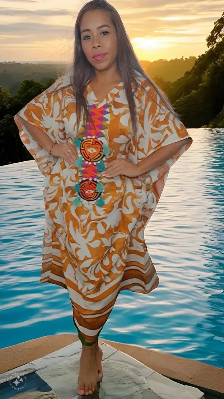 Ombre Pinta Mola Kaftan Mosaico | Hamsa Collection