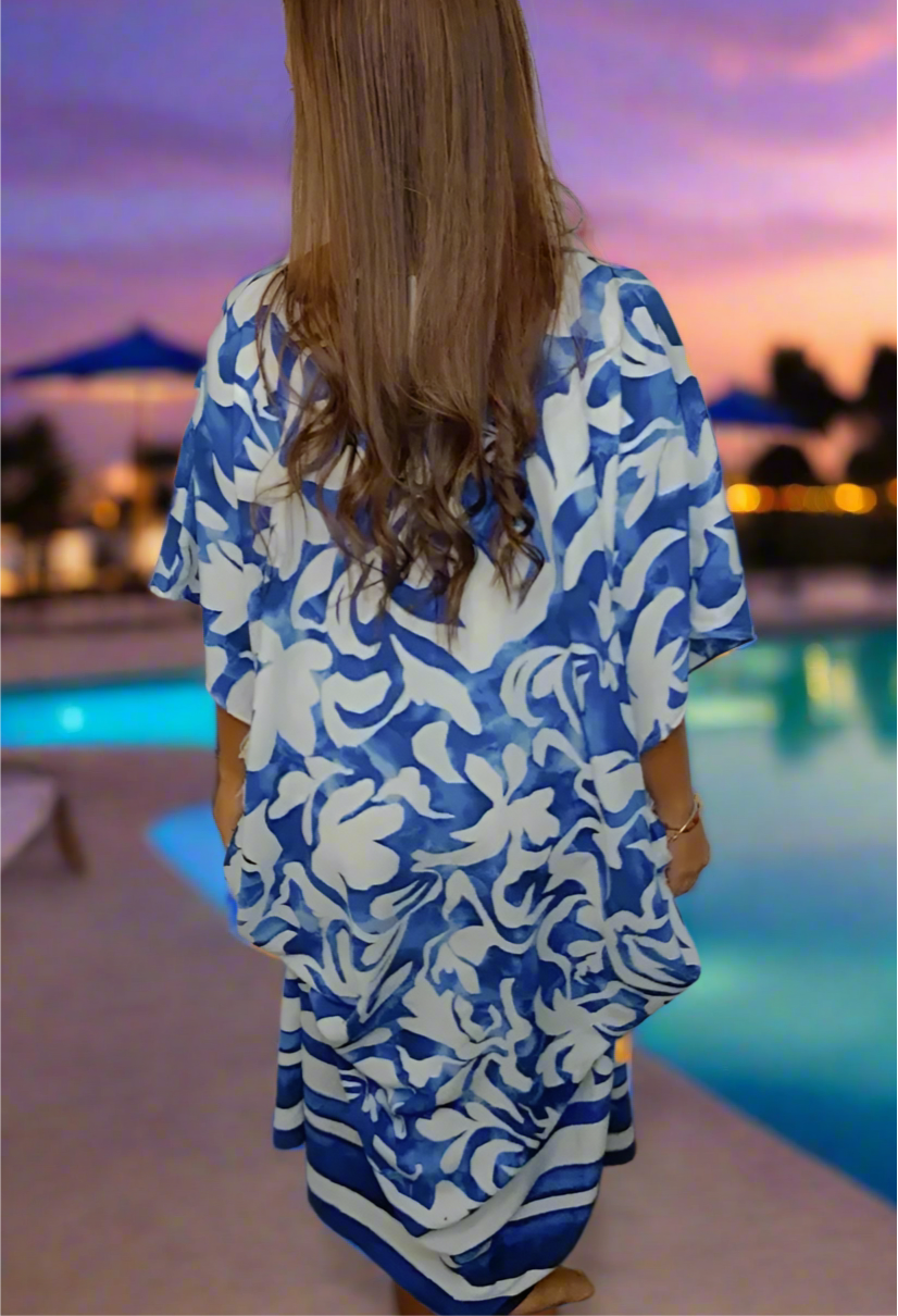 Ombre Pinta Mola Kaftan Azulejo | Hamsa Collection