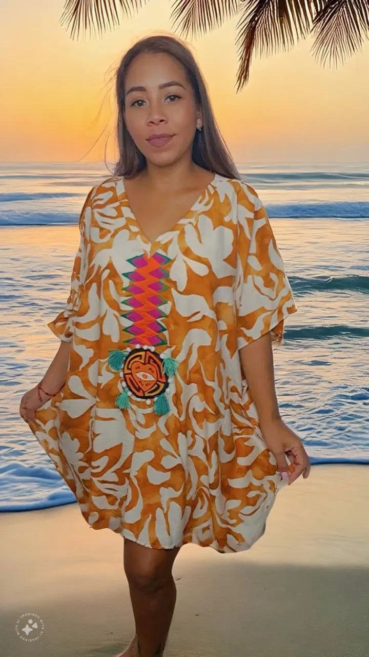 Ombre Pinta Mola Poncho Mosaico | Hamsa Collection