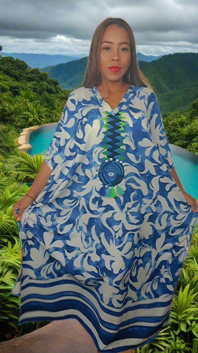 Ombre Pinta Mola Kaftan Azulejo | Hamsa Collection