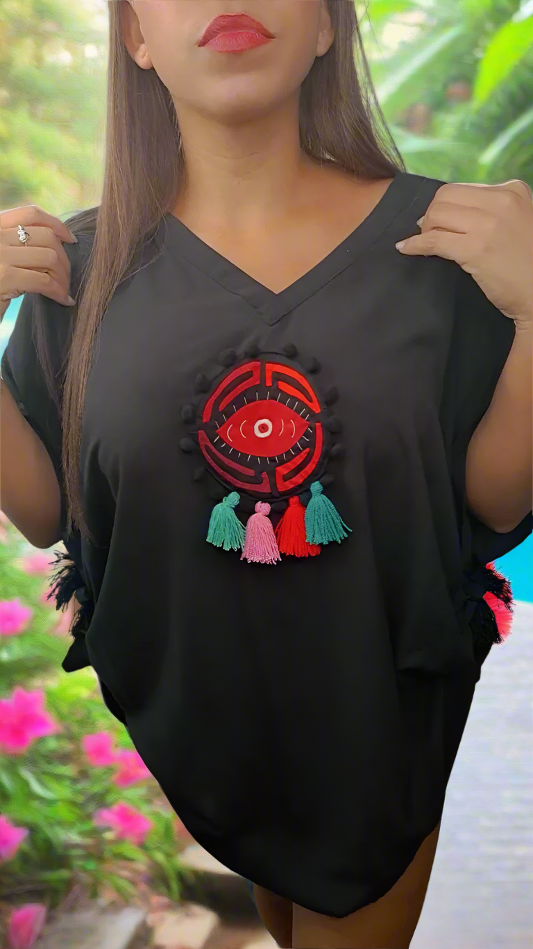 Authentic Mola Poncho | Hamsa Collection